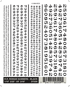 Woodland Scenics 509 All Scale Dry Transfer Alphabet & Number Sets -- Railroad Roman Type Face - Numbers Only (black)