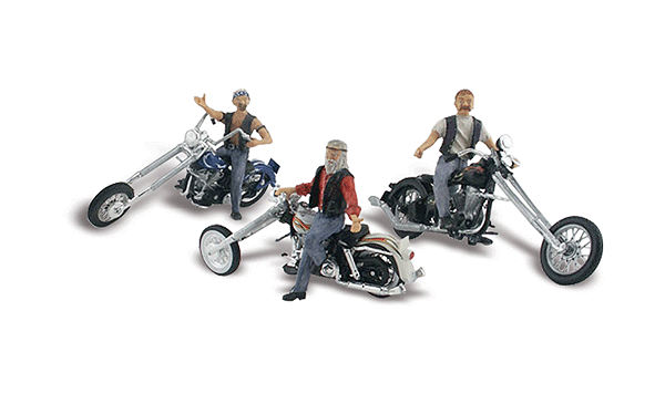 Woodland Scenics 5344 N Scale Bad Boy Bikers - Assembled - AutoScenes(R) -- 3 Figures & 3 Motorcycles
