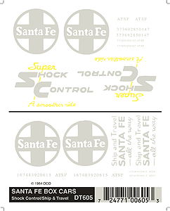 Woodland Scenics 605 HO Scale Dry Transfer Railroad Lettering Sets -- ATSF Box Cars - "Super Shock Control","Ship & Travel" w/Large Herald (white)