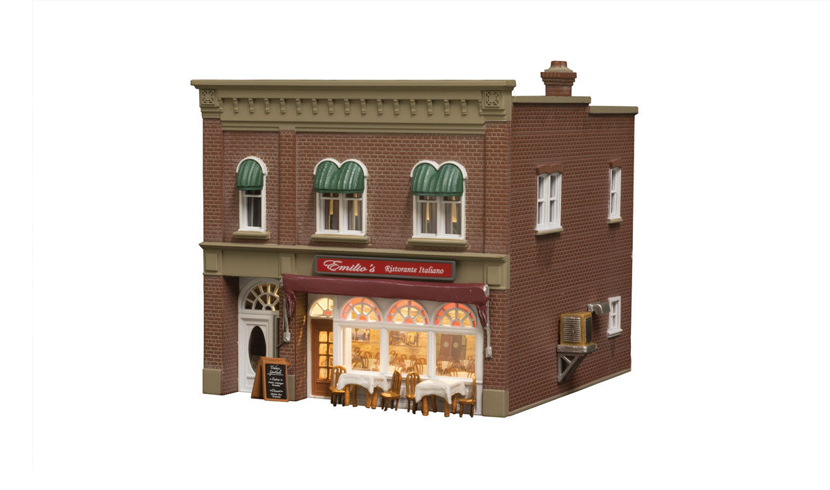 Woodland Scenics 5055 HO Scale Emilio's Italian Restaurant - Built-&-Ready(R) Landmark Structures(R) -- Assembled - 4-1/8 x 4-15/32 x 4-7/32" 10.4 x 11.3 x 10.7cm