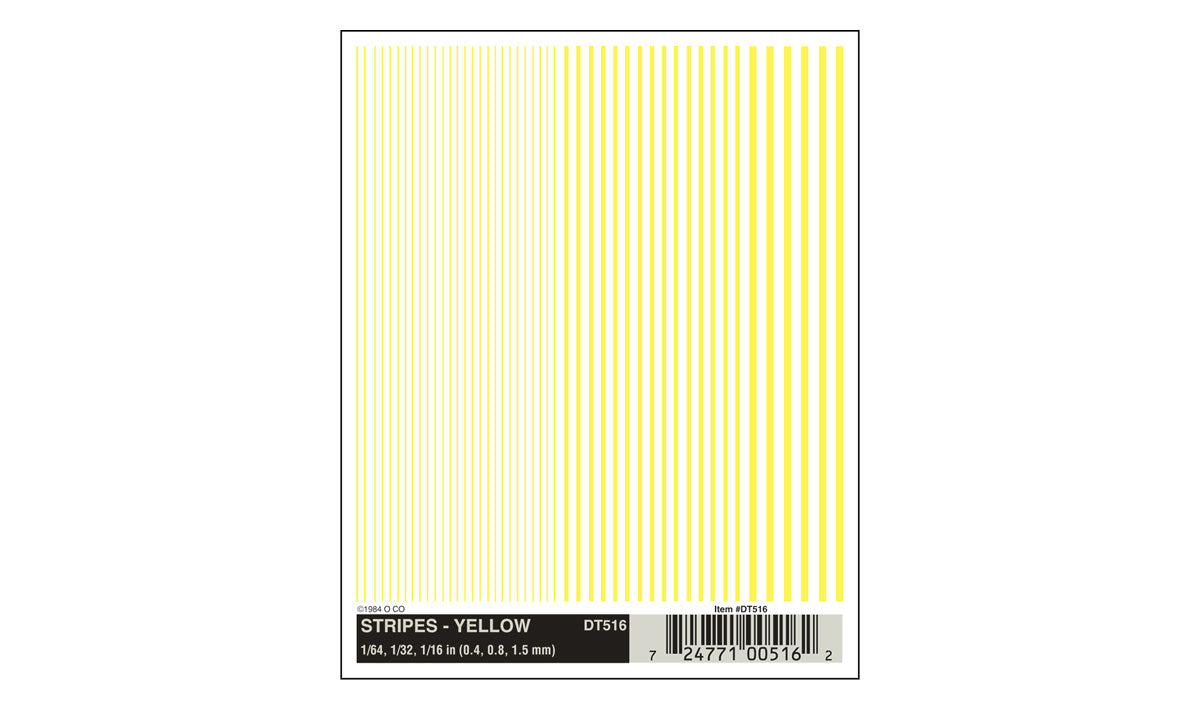 Woodland Scenics 516 All Scale Dry Transfer Alphabet & Number Sets -- Stripes (yellow) 1/64, 1/32 & 1/16"