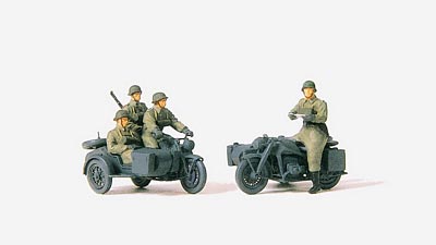 Preiser 72538 1/72 Unpainted German Reich Motorcycle Crew (5) & Motorcycle w/Sidecar (2) 1939-45 (Kit)