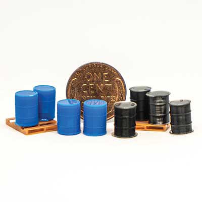 All Scale Miniatures 870946 HO Scale 4 Blue Drums and 4 Black Drums on Pallets