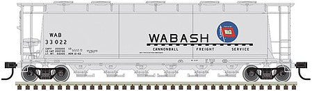 Atlas Model Railroad 20005783 HO Scale ACF 6-Bay Cylindrical Hopper - Ready to Run -- Wabash 33019 (gray, blue, red, Flag Logo)