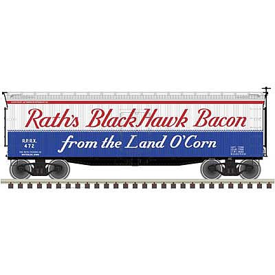Atlas Model Railroad 20005837 HO Scale 40' Wood Reefer - Ready to Run - Master(R) -- Rath's Black Hawk Bacon 478 (red, white, blue, black)