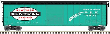 Atlas Model Railroad 20005860 HO Scale Postwar 50' Single-Door Boxcar - Ready to Run - Master(R) -- New York Central P&E 4503 (Jade Green, black, white, Quicker via Peoria)