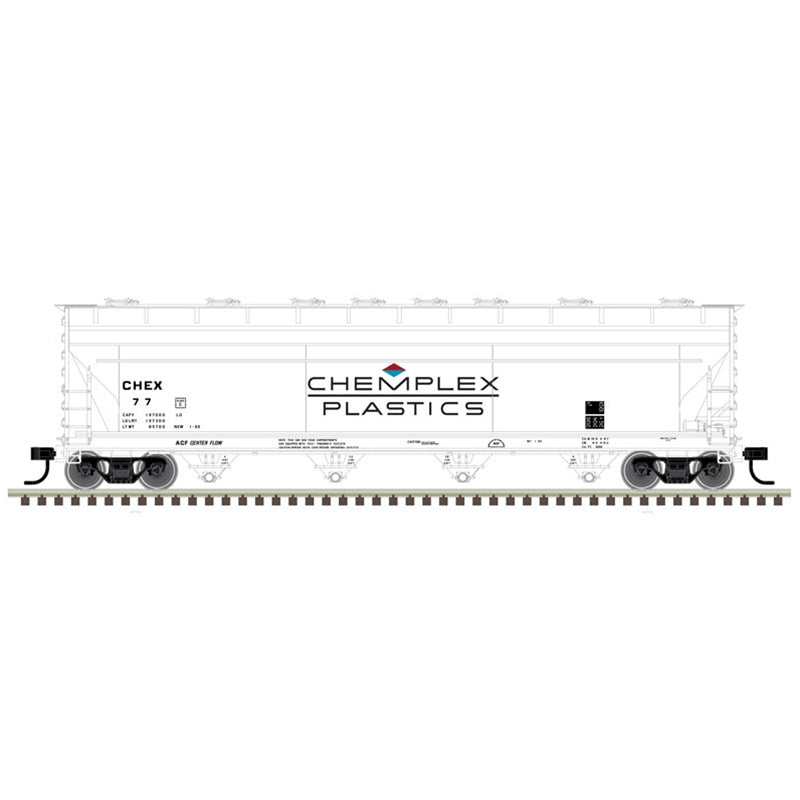 Atlas Model Railroad 20006377 HO Scale ACF 5250 Covered Hopper - Ready to Run - Master(R) Plus -- Chemplex Plastics CHEX 64 (white, blue, red)