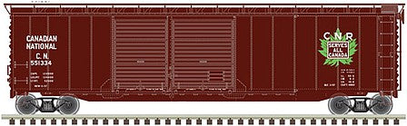 Atlas Model Railroad 20006571 HO Scale Postwar 50' Double-Door Boxcar - Ready to Run - Master(R) -- Canadian National 551334 (Boxcar Red, white, green, Leaf Logo)