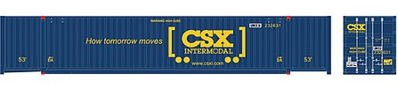 Atlas Model Railroad 20006661 HO Scale Jindo 53' 6-53-6 Roof Corrugated Container 3-Pack - Assembled - Master(R) -- CSX UMXU Set 1 232521, 232604, 232651 (blue, yellow, Boxcar Logo)