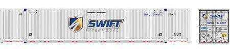 Atlas Model Railroad 20006672 HO Scale Jindo 53' 6-53-6 Roof Corrugated Container 3-Pack - Assembled - Master(R) -- Swift Set 2 944856, 944867, 944892 (white, gold, blue, Shield Logo)