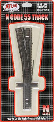 Atlas Model Railroad 2050 N Scale Code 55 Turnout, Nickel-Silver Rail, Brown Ties -- No.5 Left Hand