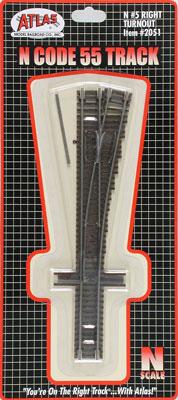 Atlas Model Railroad 2051 N Scale Code 55 Turnout, Nickel-Silver Rail, Brown Ties -- No.5 Right Hand