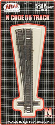 Atlas Model Railroad 2052 N Scale Code 55 Turnout, Nickel-Silver Rail, Brown Ties -- No.7 Left Hand