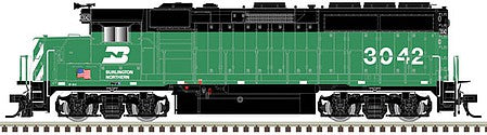 Atlas Model Railroad 40004739 N Scale EMD GP40-2 with Dynamic Brakes - LokSound and DCC - Master Gold(R) -- Burlington Northern 3042 (Cascade Green, white, US Flag)