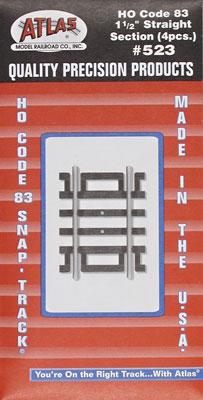 Atlas Model Railroad 523 HO Scale Code 83 Snap Track - Straight Sections -- 1-1/2" 3.8cm pkg(4)