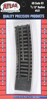 Atlas Model Railroad 531 HO Scale Code 83 Curved Snap Track -- 1/2 Section - 15" Radius pkg(4)