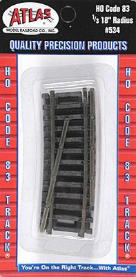 Atlas Model Railroad 534 HO Scale Code 83 Curved Snap Track -- 1/3 Section - 18" Radius pkg(4)
