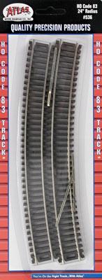 Atlas Model Railroad 536 HO Scale Code 83 Curved Snap Track -- 24" Radius w/Brown Ties pkg(6)