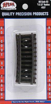 Atlas Model Railroad 537 HO Scale Code 83 Curved Snap Track -- 1/3 Section - 22" Radius pkg(4)