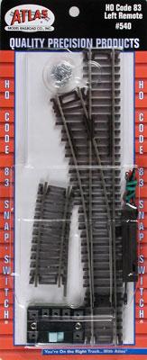 Atlas Model Railroad 540 HO Scale Code 83 Snap-Switch(R) Remote Turnout -- 18" Radius, Left Hand