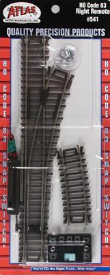 Atlas Model Railroad 541 HO Scale Code 83 Snap-Switch(R) Remote Turnout -- 18" Radius, Right Hand