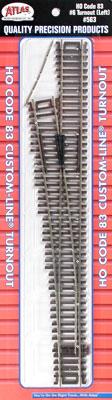 Atlas Model Railroad 563 HO Scale Code 83 Turnout with Nickel-Silver Rail and Brown Ties - Custom Line(R) -- No. 6 Left Hand