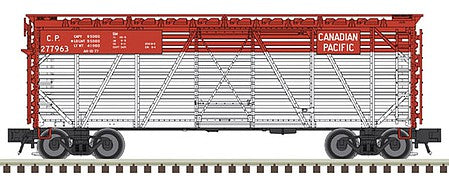 Atlas O 2002408 O Scale 40' Steel Stock Car - 3-Rail - Ready to Run - Trainman(R) -- Canadian Pacific (Boxcar Red, white)