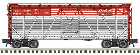 Atlas O 2002458 O Scale 40' Steel Stock Car - 2-Rail - Ready to Run - Trainman(R) -- Canadian Pacific (Boxcar Red, white)
