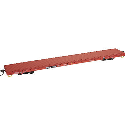 Atlas O 2002601 O Scale 68' Flatcar - 3-Rail - Ready to Run - Trainman(R) -- Department of Defense DODX (red, black)
