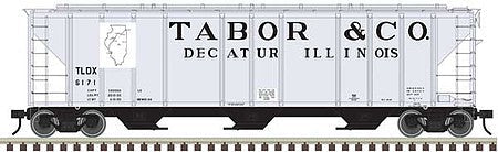 Atlas O 3001375 O Scale PS-4427 Low-Side Covered Hopper - 3-Rail - Ready to Run - Master(R) -- Tabor & Company (gray, white)