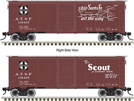 Atlas O 3001837 O Scale 1937 AAR 40' Single-Door Boxcar - 3-Rail - Ready to Run - Master(R) -- Santa Fe (Boxcar Red, Side A Scout Slogan, Side B Map)