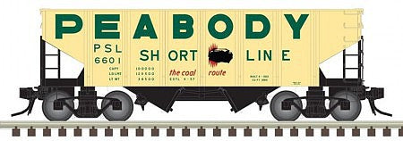 Atlas O 3005821 O Scale 55-Ton 2-Bay Open Hopper - 3-Rail - Ready to Run -- Peabody Coal Co. (yellow, green red, black)