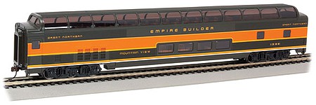 Bachmann 13003 HO Scale Budd 85' Full-Length Dome with Lights - Ready-to-Run - Silver Series(R) -- Great Northern #1392 "Mountain View" (Empire Builder; green, Omaha Orange)