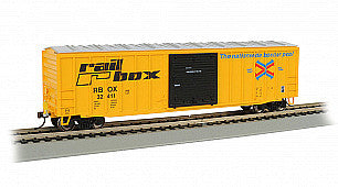 Bachmann 14901 HO Scale ACF 50'6" Outside-Braced Boxcar - Flashing Rear End Device - Ready to Run -- Railbox #32411 (yellow, black; Large Logo)