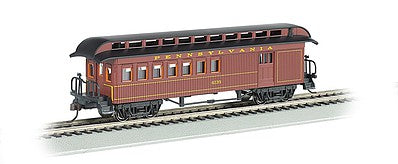 Bachmann 15202 HO Scale Old Time Wood Combine with Round-End Clerestory Roof - Ready to Run -- Pennsylvania Railroad (Tuscan)