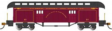 Bachmann 15304 HO Scale Old-Time Wood Baggage with Round-End Clerestory Roof - Ready to Run -- Atchison, Topeka & Santa Fe #13 (Boxcar Red, black)