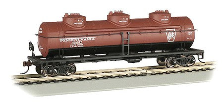 Bachmann 17108 HO Scale 40' 3-Dome Tank Car - Ready to Run - Silver Series(R) -- Pennsylvania Railroad 498647 (Tuscan, black)