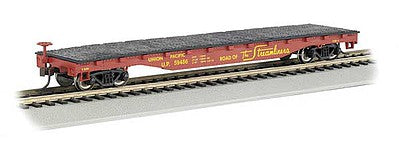 Bachmann 17303 HO Scale 52' Flatcar - Ready to Run - Silver Series(R) -- Union Pacific #59486 (Boxcar Red, yellow; Streamliners Slogan)