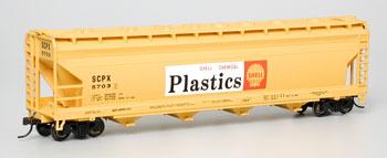 Bachmann 17534 HO Scale 56' ACF Center-Flow Covered Hopper - Ready to Run - Silver Series(R) -- Shell Oil Company - Chemical Plastics SCPX