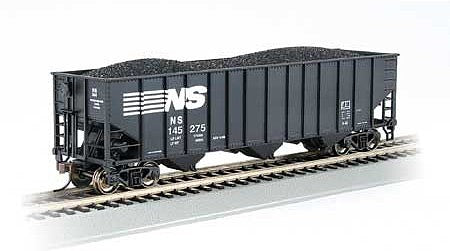 Bachmann 18740 HO Scale Bethlehem Steel 3-Bay 100-Ton Open Hopper - Ready to Run - Silver Series(R) -- Norfolk Southern 145275 (black, white)