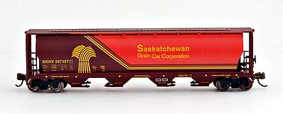 Bachmann 19153 N Scale Canadian Cylindrical 4-Bay Grain Hopper - Ready to Run - Silver Series(R) -- Saskatchewan Grain Car Corp. (orange, brown, yellow)
