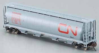 Bachmann 19163 N Scale Canadian Cylindrical 4-Bay Grain Hopper - Ready to Run - Silver Series(R) -- Canadian National (gray, red, Large Noodle Logo)