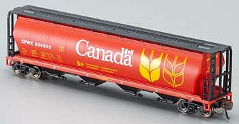 Bachmann 19181 N Scale Canadian Cylindrical 4-Bay Grain Hopper - Ready to Run - Silver Series(R) -- Government of Canada CPWX (orange, black, yellow, white)