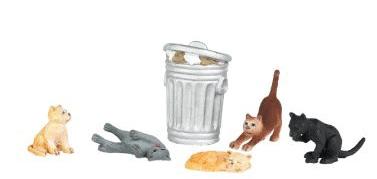 Bachmann 33157 O Scale Cats w/Garbage Can - SceneScapes(TM) -- pkg(6)