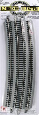 Bachmann 44507 HO Scale Curved Track w/Nickel Silver Rail & Gray Roadbed - E-Z Track(R) -- 35-1/2" Radius 18-Degree Curve pkg(5)