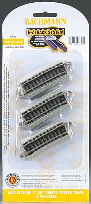 Bachmann 44825 N Scale Curved Track w/Nickel Silver Rail & Gray Roadbed - E-Z Track(R) -- 17-1/2" Radius Half Section pkg(6)