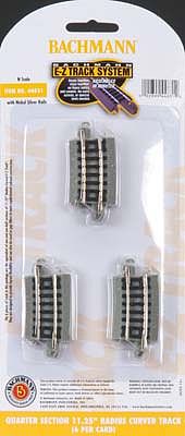 Bachmann 44831 N Scale Curved Track w/Nickel Silver Rail & Gray Roadbed - E-Z Track(R) -- 11-1/4" Radius Quarter Section pkg(6)