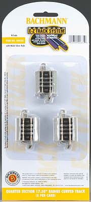 Bachmann 44835 N Scale Curved Track w/Nickel Silver Rail & Gray Roadbed - E-Z Track(R) -- 17-1/2" Radius Quarter Section pkg(6)