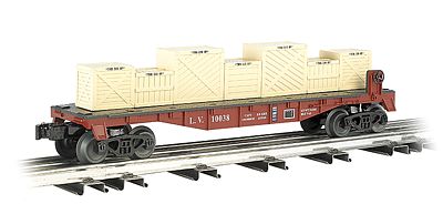 Bachmann 47553 O Scale 40' Flatcar w/Crate Load - 3-Rail - Ready to Run - Williams(TM) -- Lehigh Valley #10038 (Boxcar Red)