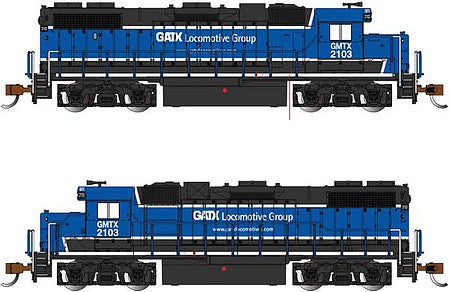 Bachmann 66853 N Scale EMD GP38-2 - Sound and DCC -- General American Marks Co. #2103 (GATX Locomotive Group; black, blue, white)